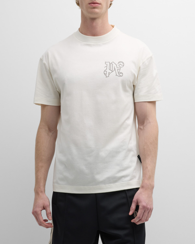 Palm Angels Men's Studded Monogram Classic T-shirt In Off White Gunm