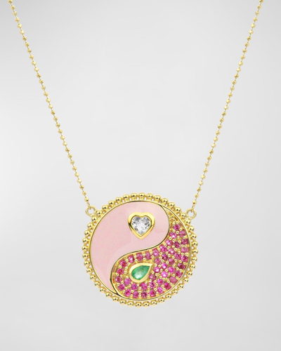 Stevie Wren Gemini 18k Yellow Gold Pink Enamel Gemstone Necklace