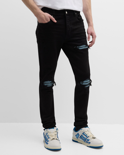Amiri Men's Mx1 Suede-patch Skinny Jeans In Od Black