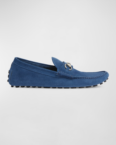 Gucci Horsebit Suede Driving Shoes In Blue