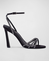 Black Suede Studio Serafina Crystal Satin Ankle-strap Sandals In Black Satin Match
