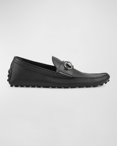 Gucci Men's Byorn Horsebit Leather Drivers In Black