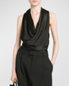 Bottega Veneta Draped Cowl-neck Fluid Twill Halter Top In Nero
