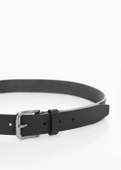 Mango Leather Belt With Square Buckle Black