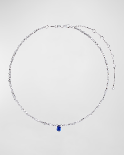 Krisonia 18k White Gold Necklace With Diamonds And Blue Sapphire In Metallic