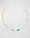 KRISONIA 18K YELLOW GOLD NECKLACE WITH DIAMOND HALOS, EMERALD AND BLUE SAPPHIRE