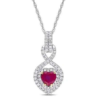 Pre-owned Amour Heart Shape Ruby And 1/3 Ct Tw Diamond Infinity Pendant With Chain In 14k In Check Description