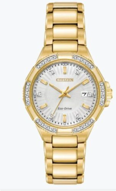 Pre-owned Citizen Womens Eco-drive Riva Diamonds Markers Date Gold Watch 30mm Ew2462-51a