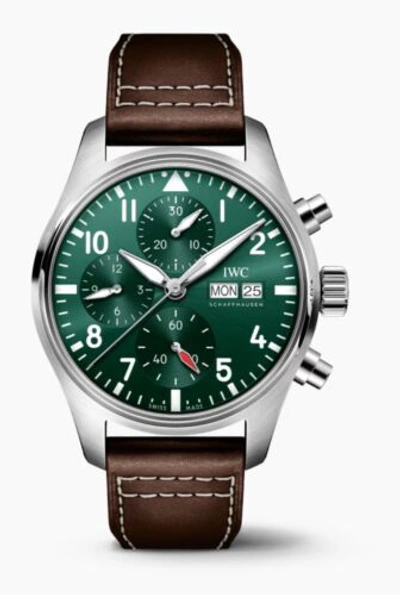 Pre-owned Iwc Schaffhausen Iwc Pilot Chronograph - 41mm Stainless Steel Green Dial Men's Watch (iw388103)