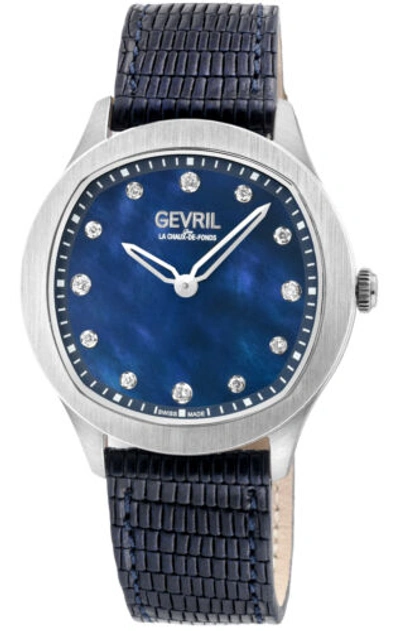 Pre-owned Gevril Women's 10043 Morcote Swiss Quartz Diamond Blue Mop Dial Leather Watch