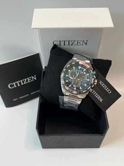 Pre-owned Citizen Promaster Land Eco-drive Chronograph Men's Blue Dial Watch - Cb5034-58l