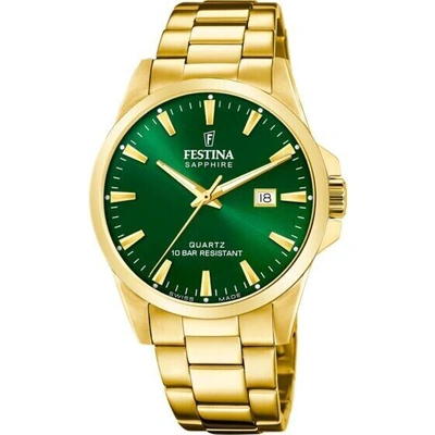 Pre-owned Festina Swiss Classic F20044-5 Men's Stainless Steel Green Dial Watch With Gwp