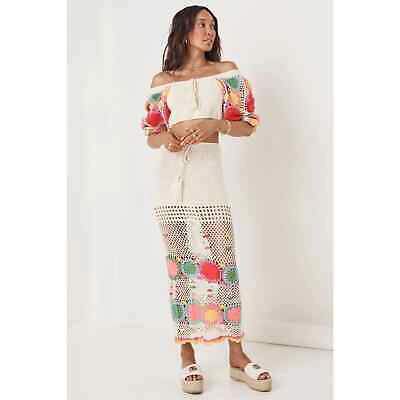 Pre-owned Spell & The Gypsy Collective Spell & The Gypsy Let The Sunshine In Crochet Top Skirt Set L Rainbow Cream In White