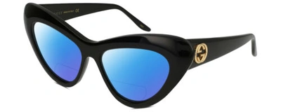 Pre-owned Gucci Gg0895s Women Cateye Designer Polarized Bifocal Sunglasses Black Gold 54mm In Blue Mirror