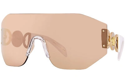Pre-owned Versace Ve2258 10027j Sunglasses Dark Brown Mirror Rose Gold Shield 45mm