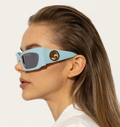 Pre-owned Gucci Gg1412s-005 Blue Sunglasses In Silver