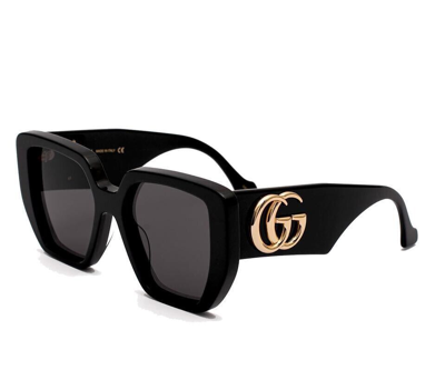 Pre-owned Gucci Gg0956s 003 Black Rectangular Oversized Women's Sunglasses Made In Italy In Gray