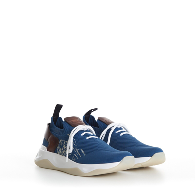 Pre-owned Berluti 1220$ Aveiro Blue Shadow Knit & Leather Sneaker - Scritto Embroidery