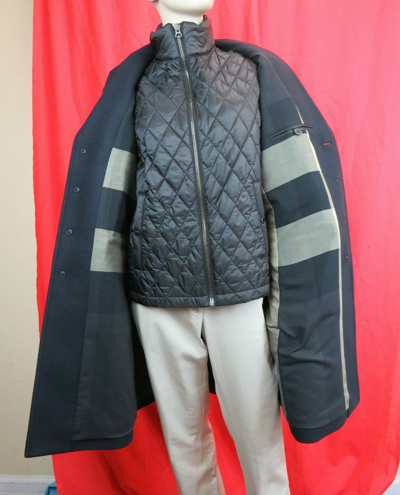 Pre-owned Burberry Lyndson 3-in-1 Blue Wool Cashmere Quilted Vest Warmer Trench Coat Us M