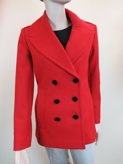 Pre-owned Burberry $950  Tumblebridge Red Wool Double Breasted Pea Coat Jacket Us 6 Eu 40