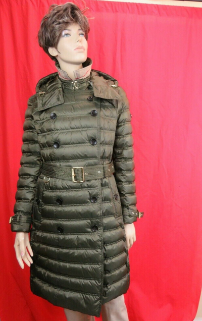 Pre-owned Burberry $1k  Chesterford Green Hooded Belted Quilted Down Parka Coat Jacket L