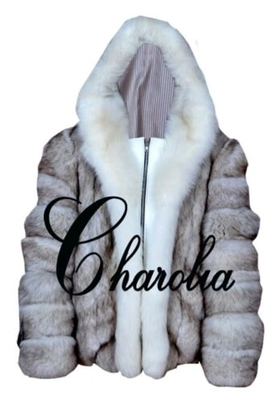 Pre-owned Handmade Women's 100% Real Norwegian Blue Fox Fur Hoodie Jacket Coat All Sizes In White