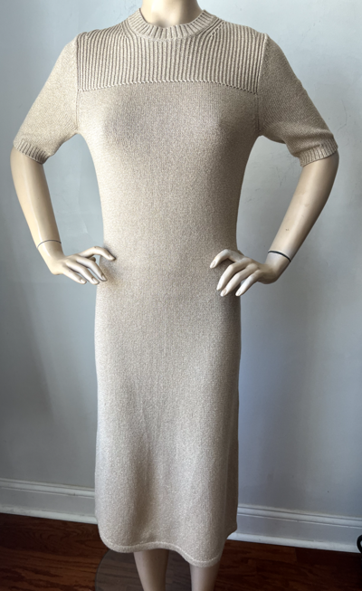 Pre-owned St John Knit Sz L 10/12 Gold Knit Shimmer Sheath Dress