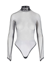 Mugler Mesh Bodysuit With Long Sleeves And High Neck In Black  