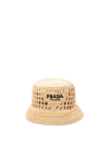 Prada Womens Neutral Embroidered Lettered-logo Crochet Bucket Hat In Beige