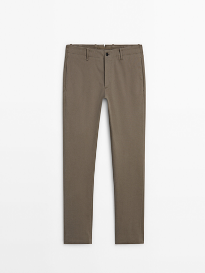 Massimo Dutti Slim-fit Micro-textured Chino Trousers In Mink