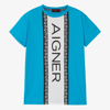 AIGNER AIGNER TEEN BOYS BLUE COTTON STRIPE T-SHIRT