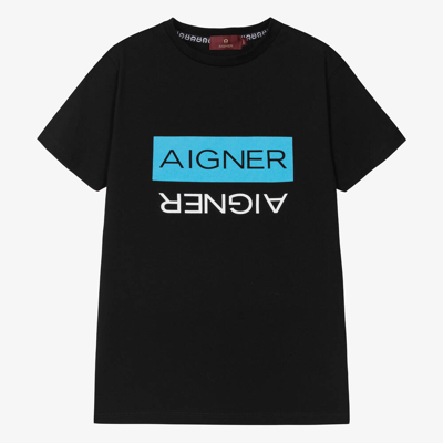 Aigner Teen Boys Black Cotton T-shirt