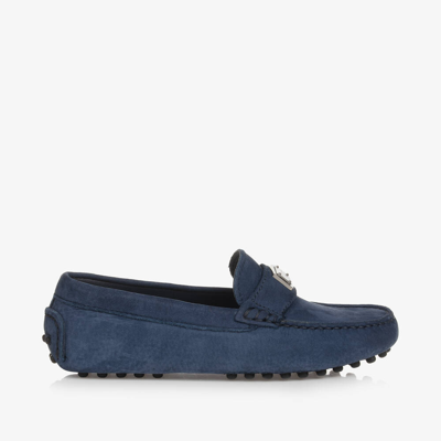 Dolce & Gabbana Kids' Logo-plaque Leather Loafers In Blue