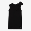 Balmain Girls Black Cotton Bow Dress In Black