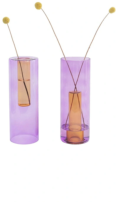 Block Design Large Reversible Glass Vase In Purple