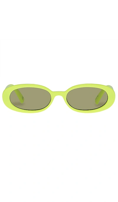 Le Specs Yellow Outta Love Sunglasses In Pine Lime / Olive Mono