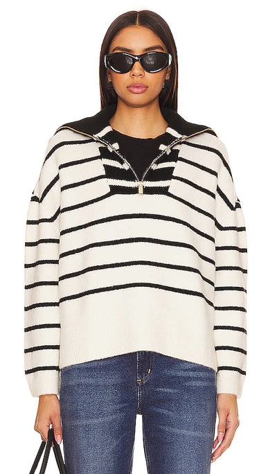 Lovers & Friends Cl?mence Half Zip Pullover In Black & White Stripe