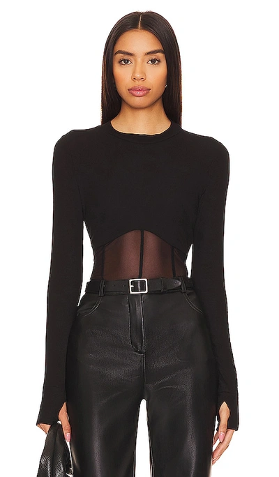 Michael Lauren Danton Rib Mesh Corset Top In Black