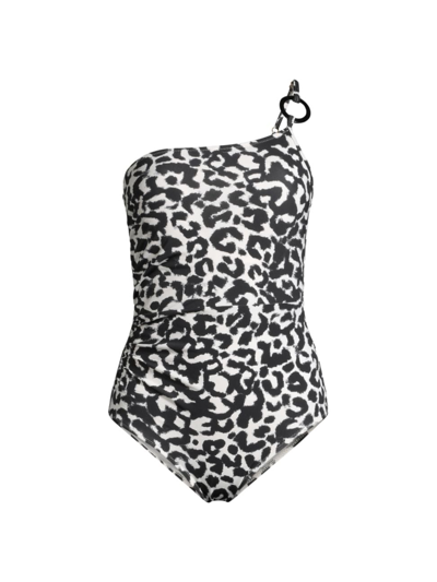 Change Of Scenery Women's Kara Leopard One-shoulder Ring One-piece Swimsuit In Mia Leopard