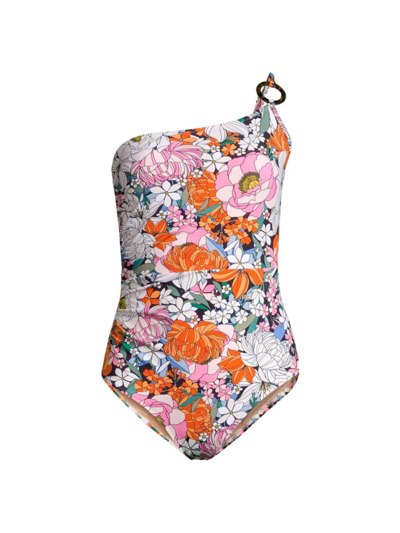 Change Of Scenery Women's Kara Floral One-shoulder Ring One-piece Swimsuit In Tropical Garden