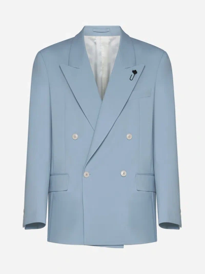 Lardini Miami Wool-blend Double-breasted Blazer In Light Blue