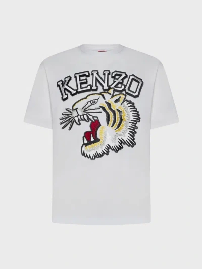 Kenzo Tiger Varsity Cotton T-shirt In Off White