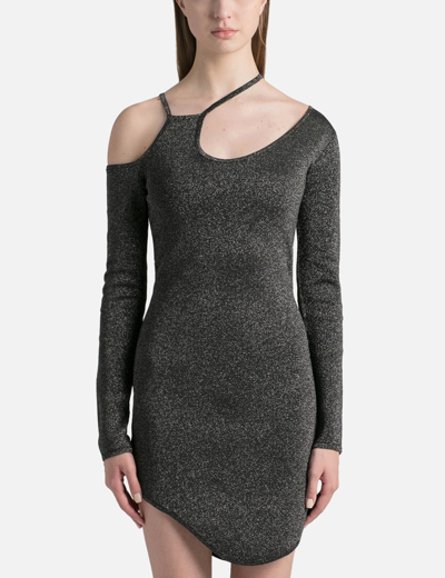 Jw Anderson Cutout Lurex Knit Asymmetric Mini Dress In Silver