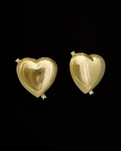 Italian Gold Over Silver 18k  0.12 Ct. Tw. Diamond Puffy Heart Earrings