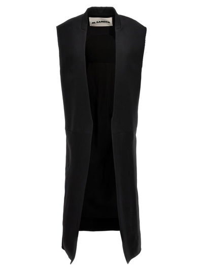 Jil Sander Two-material Long Vest In Black