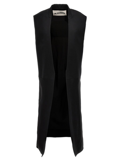 Jil Sander Two-material Long Waistcoat In Black