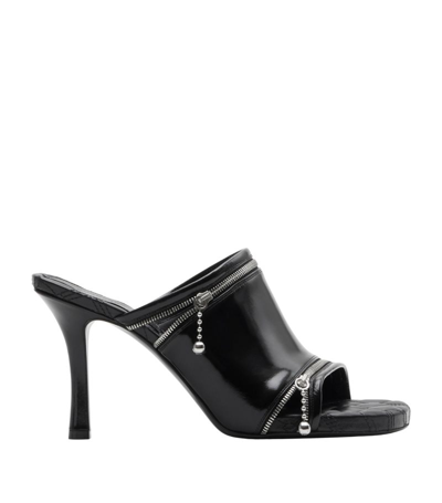 BURBERRY LEATHER ZIP-DETAIL HEELED MULES 85