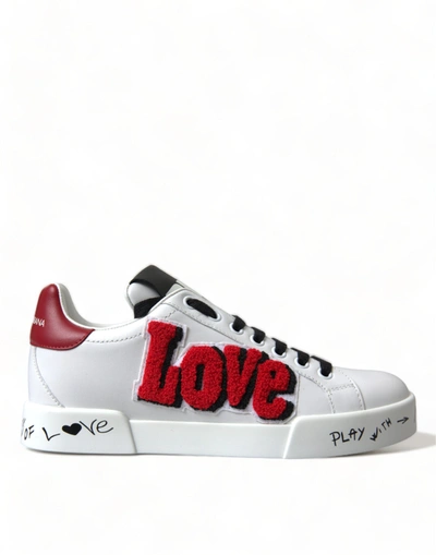Dolce & Gabbana White Love Patch Portofino Classic Trainers Shoes In Multi