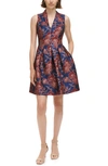 Vince Camuto Petites Womens Embroidered Polyester Fit & Flare Dress In Navy Red