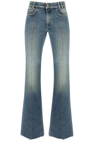 Alessandra Rich Flared Jeans With Crystal Rose In Blue